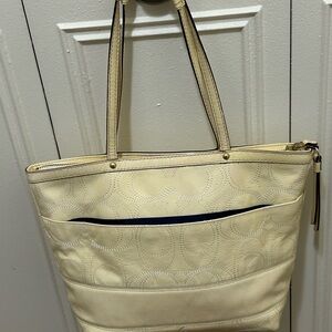 Coach F19198 Signature Stripe Stitched Patent Tote